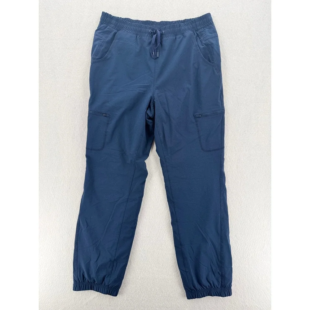 Eddie Bauer Fleece Lined Cargo Joggers Navy Blue Womens 10 Hiking Pants Plaid